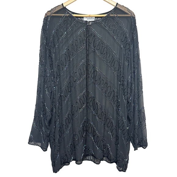 Signature Tops - Vintage Sheer Beaded Open Jacket Blouse Womens 3X Plus Size Cocktail Party Chic